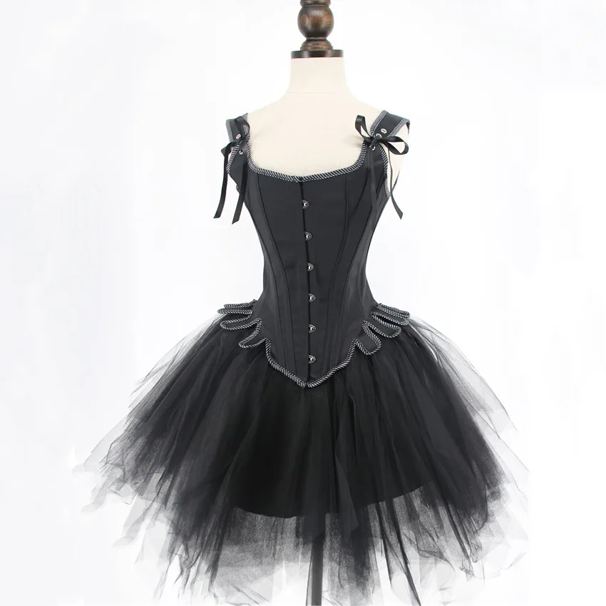 Black Gothic Corset Dress Steampunk Straps Steel Boned Corset Vest With Irregular Tutu Skirt Two Pieces Set Burlesque Costumes
Black Gothic Corset Dress Steampunk Straps Steel Boned Corset Vest With Irregular Tutu Skirt Two Pieces Set Burlesque Costumes