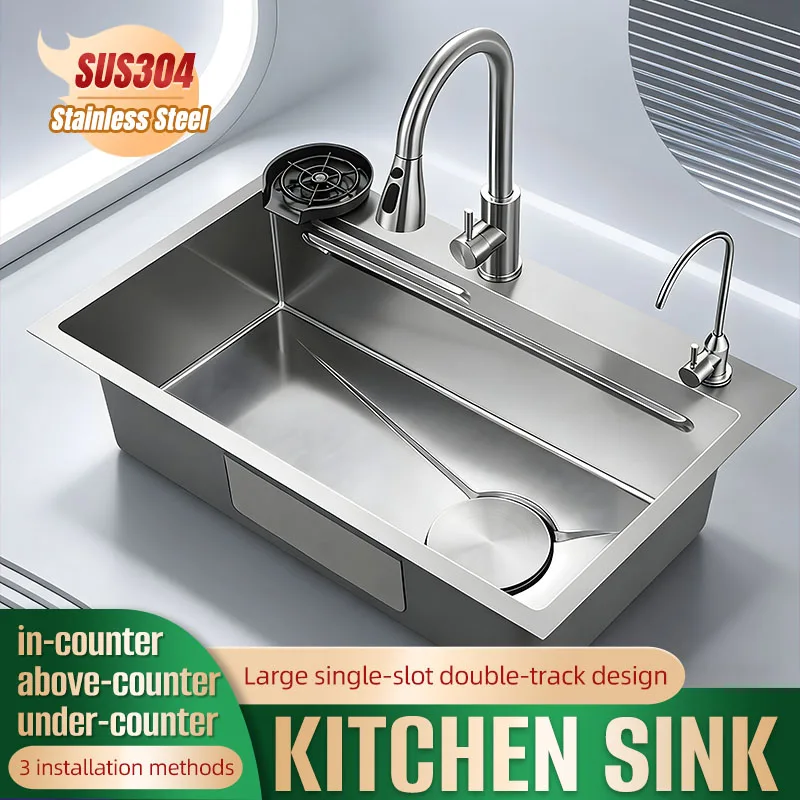 SUS304 Stainless Steel Rectangular Double-track Multifunctional combination Kitchen Sink Pull-out Rainwater tap Cup washer
SUS304 Stainless Steel Rectangular Double-track Multifunctional combination Kitchen Sink Pull-out Rainwater tap Cup washer