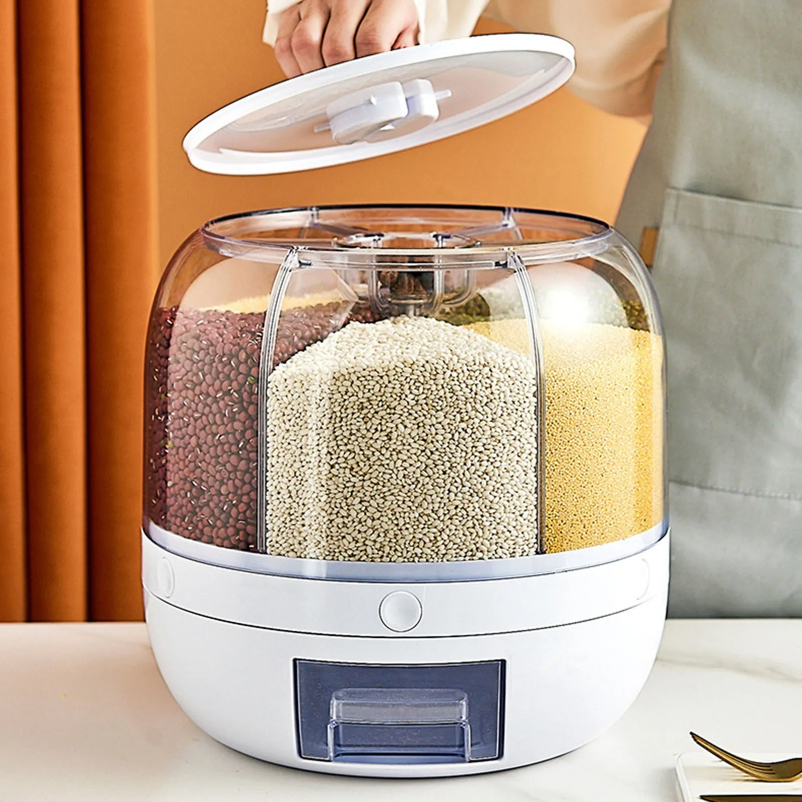 1 шт. Вращающийся диспенсер для круп и зерна на 6 секций из полипропилена, герметичный контейнер для хранения зерна для дома и кухни
1 шт. Вращающийся диспенсер для круп и зерна на 6 секций из полипропилена, герметичный контейнер для хранения зерна для дома и кухни