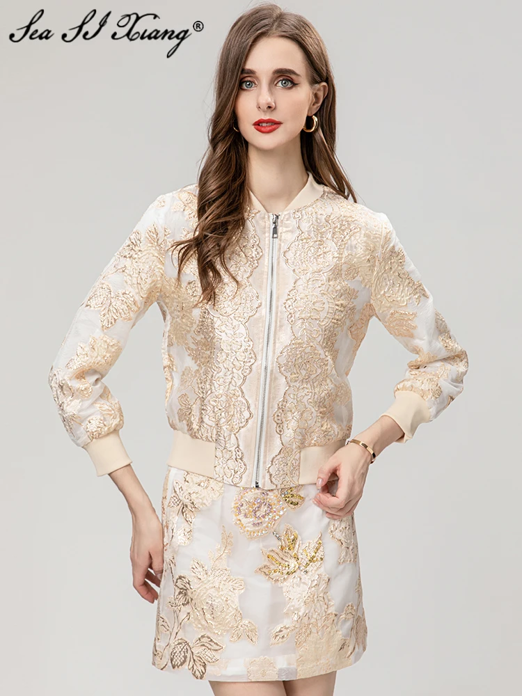 Seasixiang Fashion Designer Autumn Jacquard Suit Women O-Neck Long Sleeve Jacket + Beading Mini Skirt Vintage 2 Pieces Set
Seasixiang Fashion Designer Autumn Jacquard Suit Women O-Neck Long Sleeve Jacket + Beading Mini Skirt Vintage 2 Pieces Set