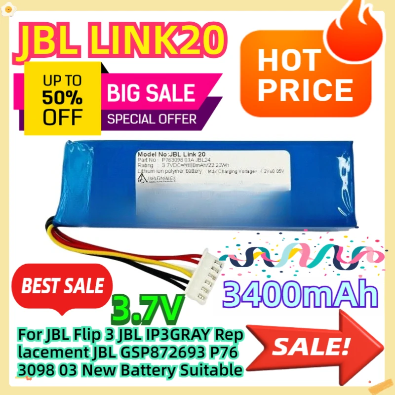 For JBL Flip 3 JBL IP3GRAY Replacement JBL GSP872693 P763098 03 New Battery Suitable
For JBL Flip 3 JBL IP3GRAY Replacement JBL GSP872693 P763098 03 New Battery Suitable