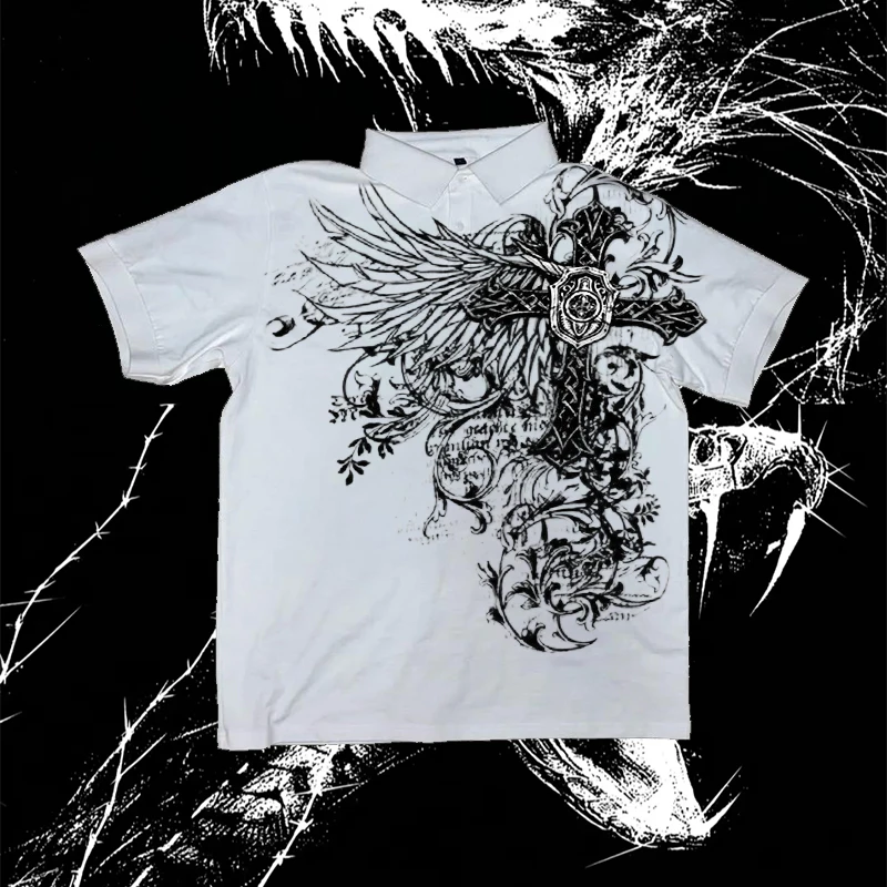 European and American style 2025 new Easter men's retro POLO shirt with cross print T-shirt top high street punk Harajuku Y2K
European and American style 2025 new Easter men's retro POLO shirt with cross print T-shirt top high street punk Harajuku Y2K