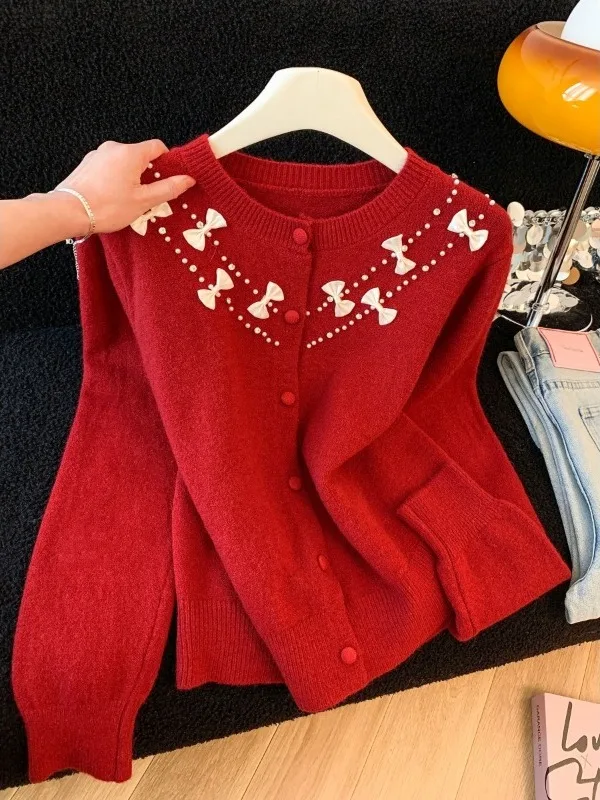 Red Knot Beaded Shoulder Sweater Jacket Women's plus Size Knitted Cardigan Spring New Style Warm Casual Outerwear
Red Knot Beaded Shoulder Sweater Jacket Women's plus Size Knitted Cardigan Spring New Style Warm Casual Outerwear