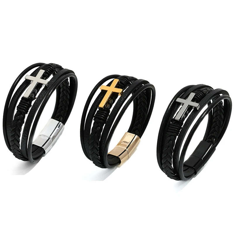 Fashion Woven Handmade Leather Bracelet Magnetic Clasp Cross Stainless Steel Bracelet Men's Titanium Steel Bracelet Accessories
Fashion Woven Handmade Leather Bracelet Magnetic Clasp Cross Stainless Steel Bracelet Men's Titanium Steel Bracelet Accessories