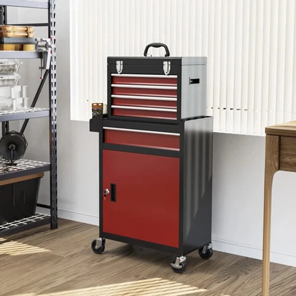 Черно-красный комбинированный инструментальный шкаф-тумба на 5 ящиков с роликами, стальной ящик для хранения, для гаража и мастерской
Черно-красный комбинированный инструментальный шкаф-тумба на 5 ящиков с роликами, стальной ящик для хранения, для гаража и мастерской