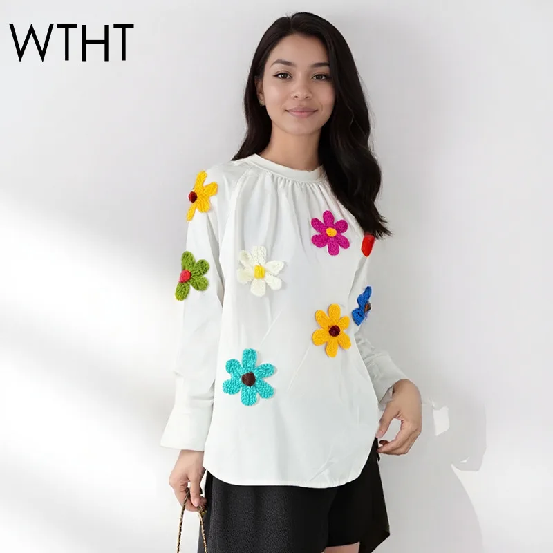 WTHT Fashion Women's Spliced Contrast Color 3D Flower Shirt 2025 Summer New Trendy Long Sleeve Pullover Blouse Female 1LS2287
WTHT Fashion Women's Spliced Contrast Color 3D Flower Shirt 2025 Summer New Trendy Long Sleeve Pullover Blouse Female 1LS2287
