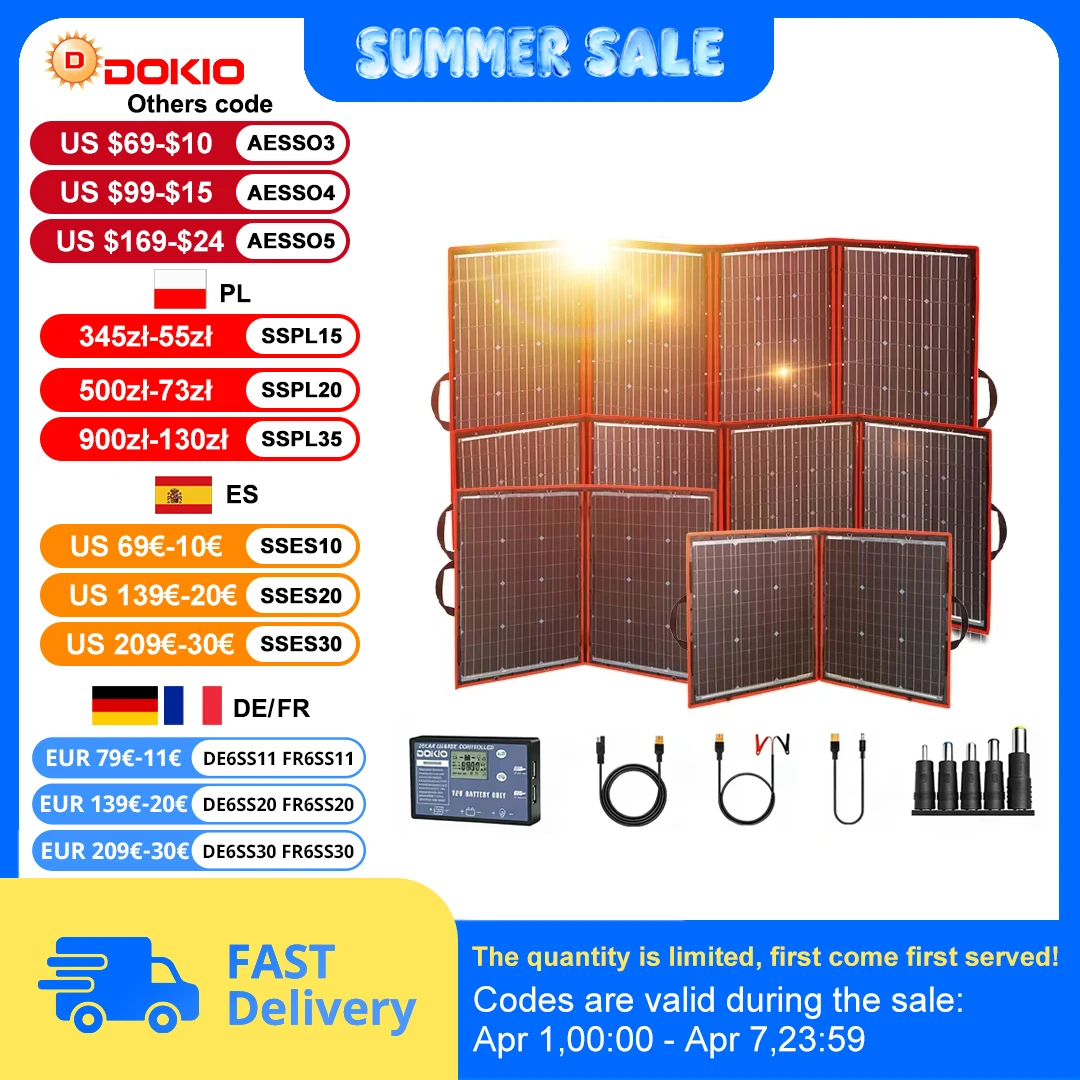 Dokio Flexible Foldable 18V Solar Panel High Efficience Travel & Phone & Boat Portable 12V 80-295w Solar Panel Kit
Dokio Flexible Foldable 18V Solar Panel High Efficience Travel & Phone & Boat Portable 12V 80-295w Solar Panel Kit