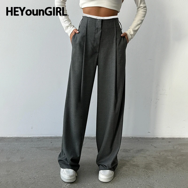 HEYounGIRL Women Contrast Color Suit Pants Fashion Casual Gray Minimalist Spring Folds Straight Trousers Office Wear Outfits
HEYounGIRL Women Contrast Color Suit Pants Fashion Casual Gray Minimalist Spring Folds Straight Trousers Office Wear Outfits