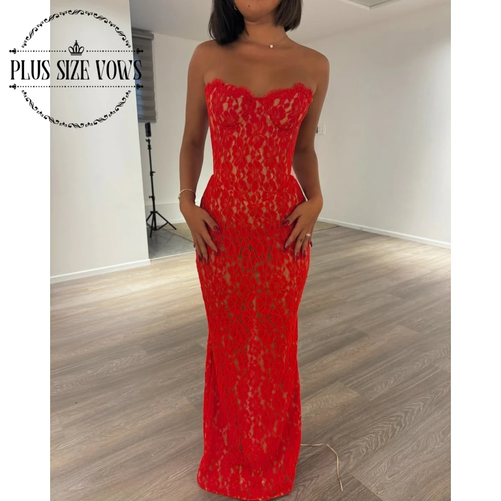 Plus Size Vows Customized Red Lace Women's Evening Dresses Sweethert Sleevelss Mermaid Floor Length Prom Dresses Corset Back
Plus Size Vows Customized Red Lace Women's Evening Dresses Sweethert Sleevelss Mermaid Floor Length Prom Dresses Corset Back