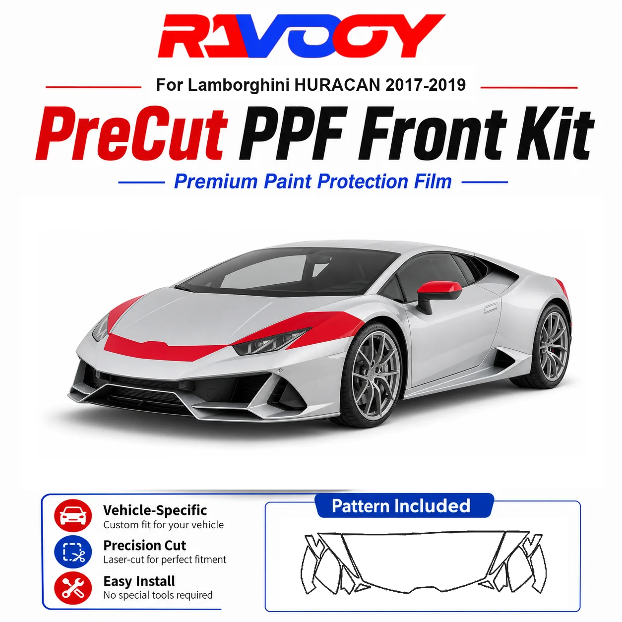 8.5mil TPU Precut PPF Kit For Lamborghini HURACAN 2017-2019 - Hood, Fenders & Mirror Set - Self-Healing Clear Bra Film
8.5mil TPU Precut PPF Kit For Lamborghini HURACAN 2017-2019 - Hood, Fenders & Mirror Set - Self-Healing Clear Bra Film