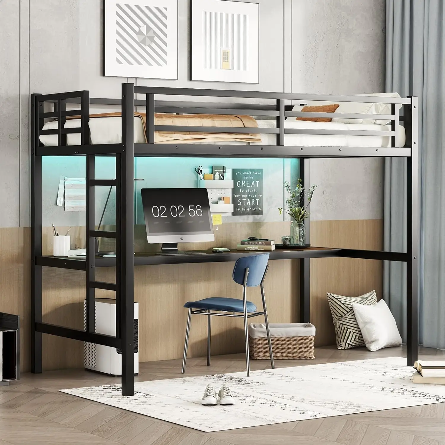 Twin Xl Loft Bed With Desk Power Outlet Metal High Loft Beds With Led For Teens Adults Space Saving Noise Reduced
Twin Xl Loft Bed With Desk Power Outlet Metal High Loft Beds With Led For Teens Adults Space Saving Noise Reduced
