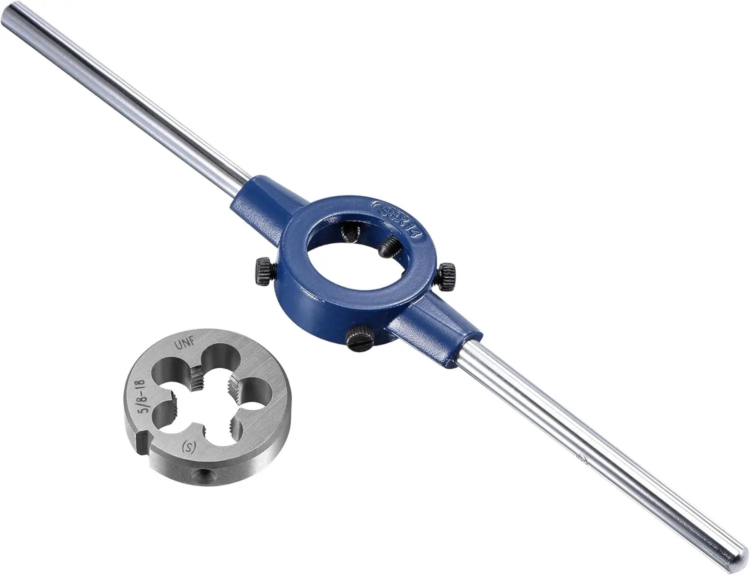 Round Die Stock Handle Wrench Set, 5/8-18 UNF Threading Die & 38mm Die Holder (Fits 26-38mm OD, M12-M16) Adjustable for Bolt Thr
Round Die Stock Handle Wrench Set, 5/8-18 UNF Threading Die & 38mm Die Holder (Fits 26-38mm OD, M12-M16) Adjustable for Bolt Thr