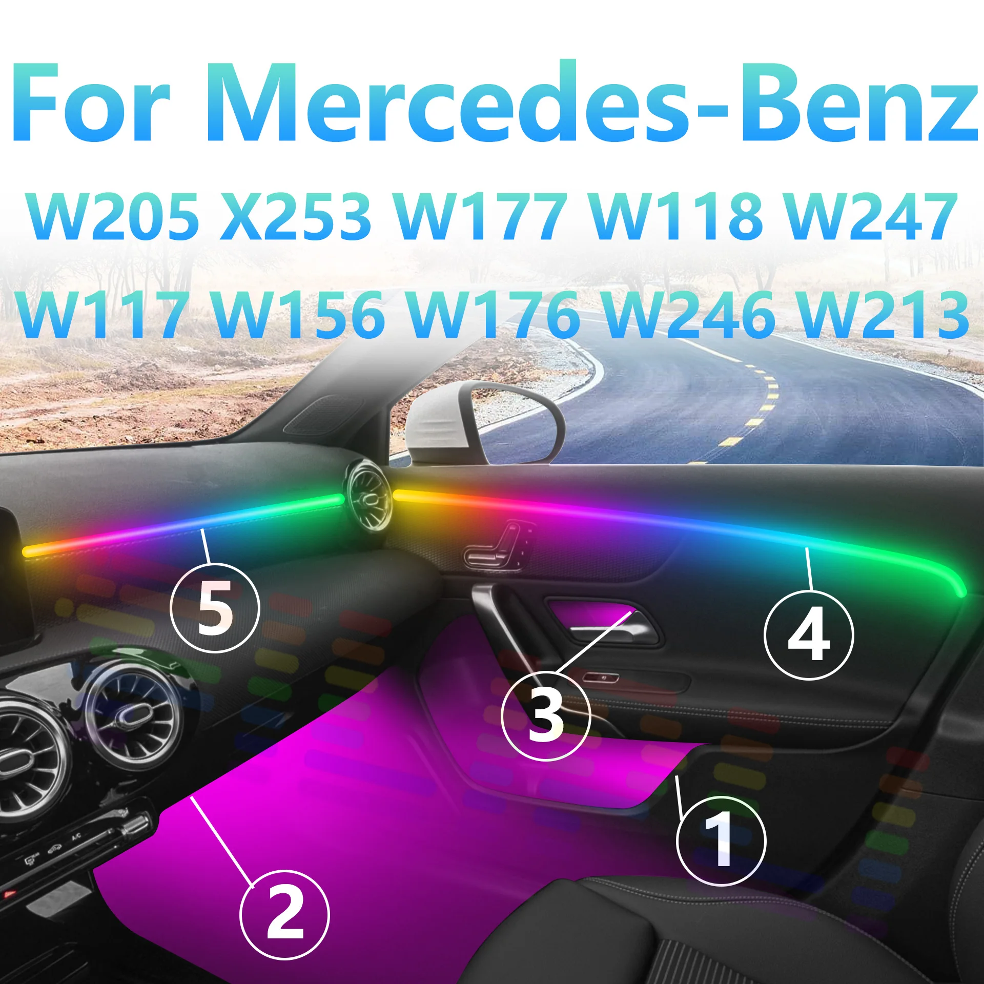 For Mercedes-benz W205 X253 W177 W118 W247 W117 W156 W176 W246 Atmosphere Lamp RGB Symphony Car Ambient Light Interior LED Strip
For Mercedes-benz W205 X253 W177 W118 W247 W117 W156 W176 W246 Atmosphere Lamp RGB Symphony Car Ambient Light Interior LED Strip