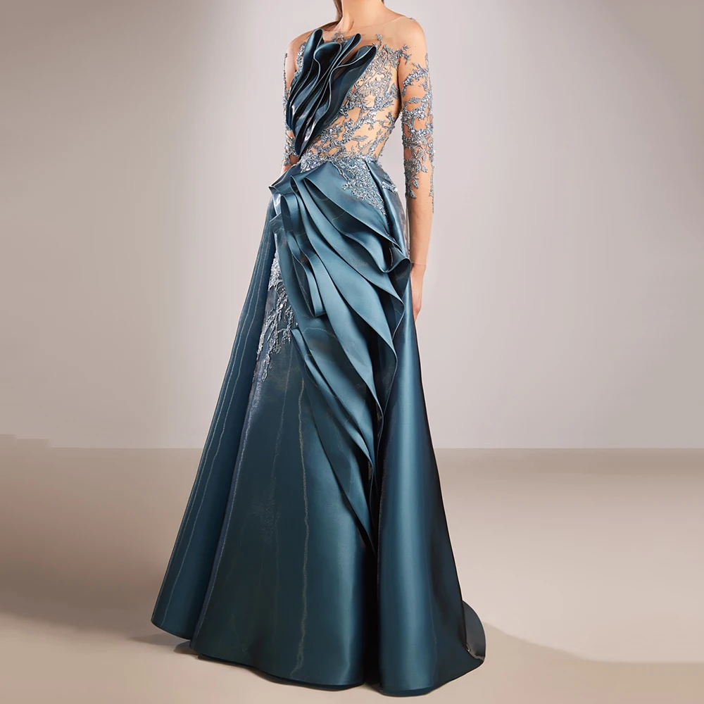 Customized Mermaid Evening Dresses Floor-length Scoop-neck Full Sleeve Prom Gown Fashion Flowers Pleat Simple Draped Party Gown
Customized Mermaid Evening Dresses Floor-length Scoop-neck Full Sleeve Prom Gown Fashion Flowers Pleat Simple Draped Party Gown