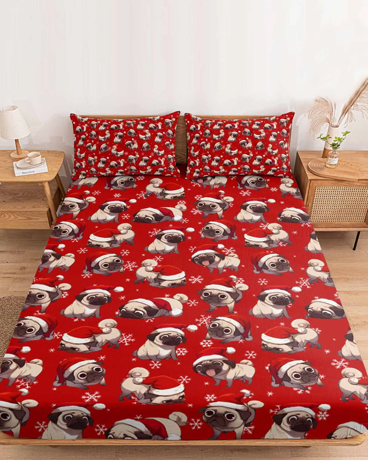 Winter Bulldog Christmas Hat Polyester Fitted Sheet Mattress Cover Four Corners Elastic Band Bed Sheet Pilllowcase
Winter Bulldog Christmas Hat Polyester Fitted Sheet Mattress Cover Four Corners Elastic Band Bed Sheet Pilllowcase