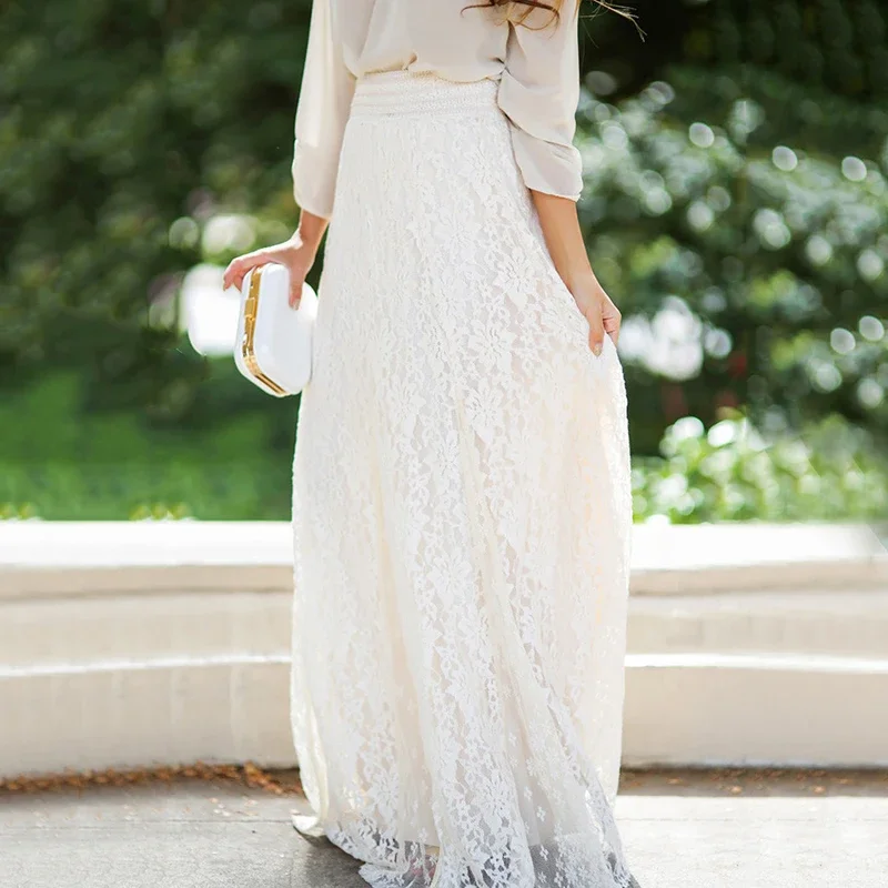 Women Lace Maxi Long Skirt Elastic waist Tulle Skirt Elegant Lady Hollow Out Lace Bridesmaid Ball Skirts Women's Skirts
Women Lace Maxi Long Skirt Elastic waist Tulle Skirt Elegant Lady Hollow Out Lace Bridesmaid Ball Skirts Women's Skirts