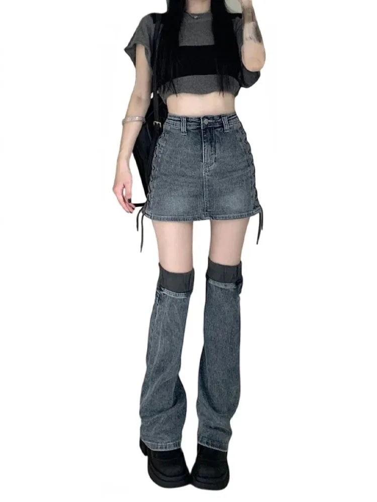 2025 Sweet Cutecore Y2k Denim Patchwork Set Women Lace-up Short Skirt Leg Warmer Jeans High Waist Elastic Casual Two Piece Sets
2025 Sweet Cutecore Y2k Denim Patchwork Set Women Lace-up Short Skirt Leg Warmer Jeans High Waist Elastic Casual Two Piece Sets