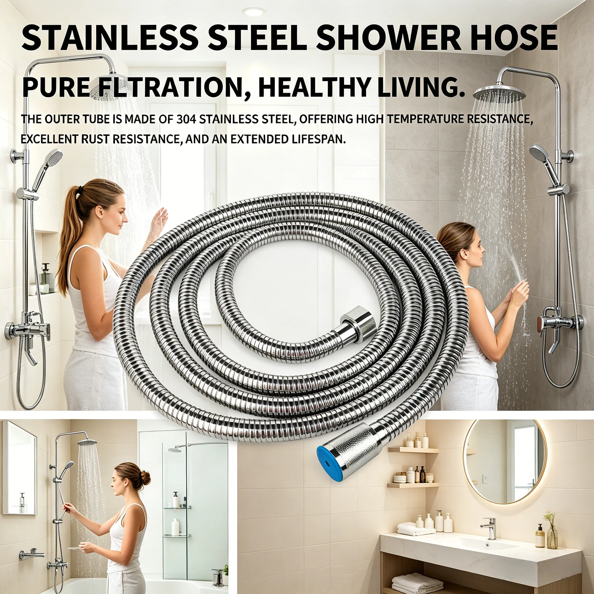 Stainless Steel Shower Hose 1.5/2m, Explosion-Proof Anti-Leak Flexible Shower Pipe with Universal G1/2" Fitting
Stainless Steel Shower Hose 1.5/2m, Explosion-Proof Anti-Leak Flexible Shower Pipe with Universal G1/2" Fitting