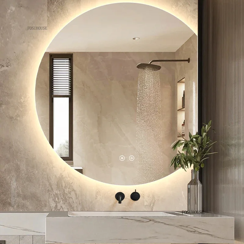 Nordic Smart Bath Mirrors Semicircular Bathroom Wall Mirror with Light Washbasin Defogging HD LED Bathroom Mirror Home Furniture
Nordic Smart Bath Mirrors Semicircular Bathroom Wall Mirror with Light Washbasin Defogging HD LED Bathroom Mirror Home Furniture