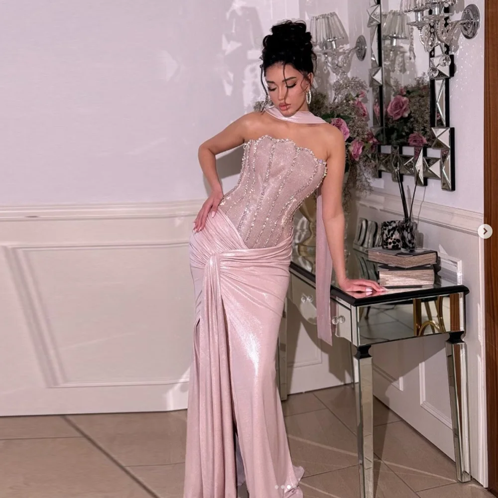 Customized Pink Strapless Pleated Prom Dress Shiny Diamonds vestidos de noche Luxury Floor-Length Evening Dresses 2026
Customized Pink Strapless Pleated Prom Dress Shiny Diamonds vestidos de noche Luxury Floor-Length Evening Dresses 2026