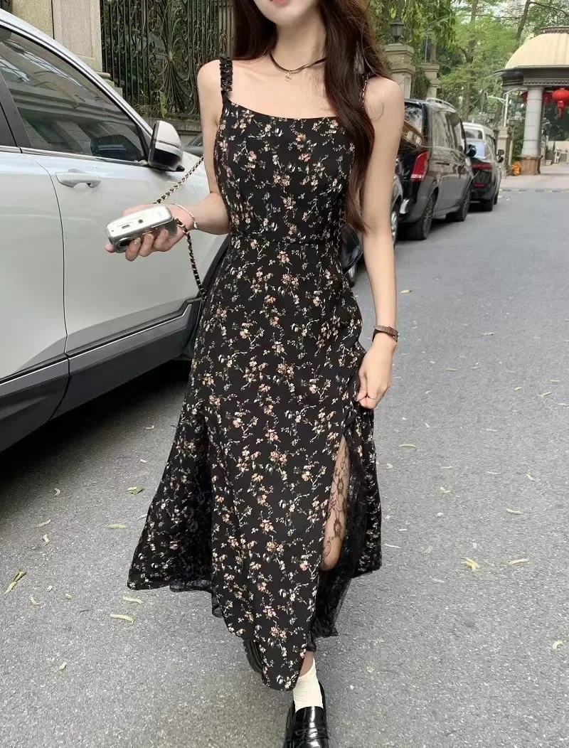 Vintage Black Floral Dress Women Korean Mesh Irregular Split Slip Long Chiffon Fairy Vestidos Summer Bohemian Robe
Vintage Black Floral Dress Women Korean Mesh Irregular Split Slip Long Chiffon Fairy Vestidos Summer Bohemian Robe