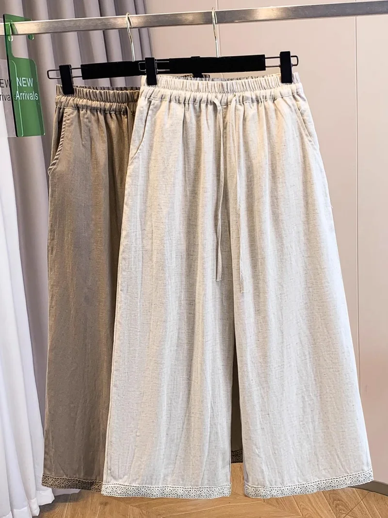 Artistic Embroidery Lace Linen Wide Leg Pants For Women Summer Short High Waisted Lace Up Loose Casual Trousers w220
Artistic Embroidery Lace Linen Wide Leg Pants For Women Summer Short High Waisted Lace Up Loose Casual Trousers w220