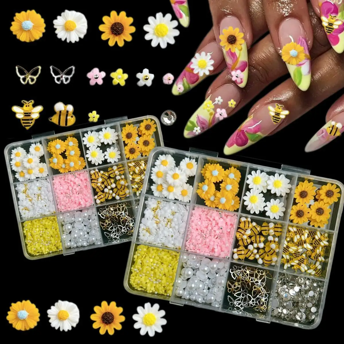 1 Box 3D Cute Cartoon Bee Daisy Sunflower Nail Charms Resin Soft Lily Rhinestone Pearl Nail Art Decoration For Manicure DIY
1 Box 3D Cute Cartoon Bee Daisy Sunflower Nail Charms Resin Soft Lily Rhinestone Pearl Nail Art Decoration For Manicure DIY