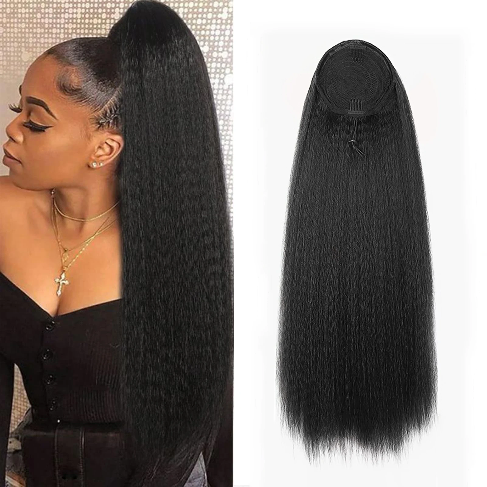 Yaki Straight Drawstring Ponytail for Black Women Black Fluffy Thick Synthetic Yaki Ponytail Drawstring Yaki Ponytail for Daily
Yaki Straight Drawstring Ponytail for Black Women Black Fluffy Thick Synthetic Yaki Ponytail Drawstring Yaki Ponytail for Daily