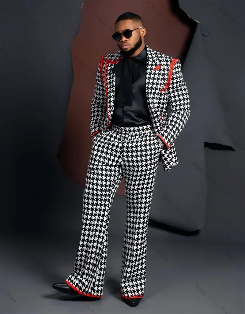Houndstooth Men Suit Set 2 Piece Blazer+Pants White Black Red Wedding Tuxedo Formal Office Business Coat Customized Jacket
Houndstooth Men Suit Set 2 Piece Blazer+Pants White Black Red Wedding Tuxedo Formal Office Business Coat Customized Jacket