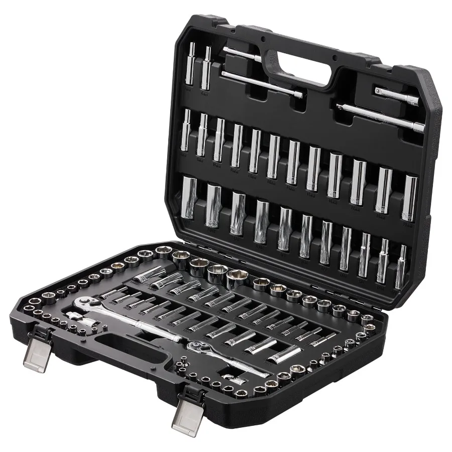 Comprehensive Socket Set 1 4" and 3 8" Drive Ratchet and Socket Kit 6-Point Design 106-Piece SAE and Metric Tool Collection Inc
Comprehensive Socket Set 1 4" and 3 8" Drive Ratchet and Socket Kit 6-Point Design 106-Piece SAE and Metric Tool Collection Inc