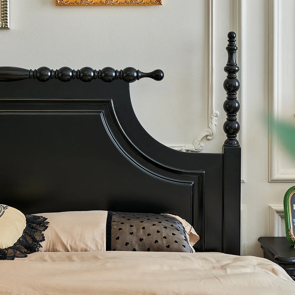 French medieval solid wood bed, premium black 1.8 meters double bed
French medieval solid wood bed, premium black 1.8 meters double bed