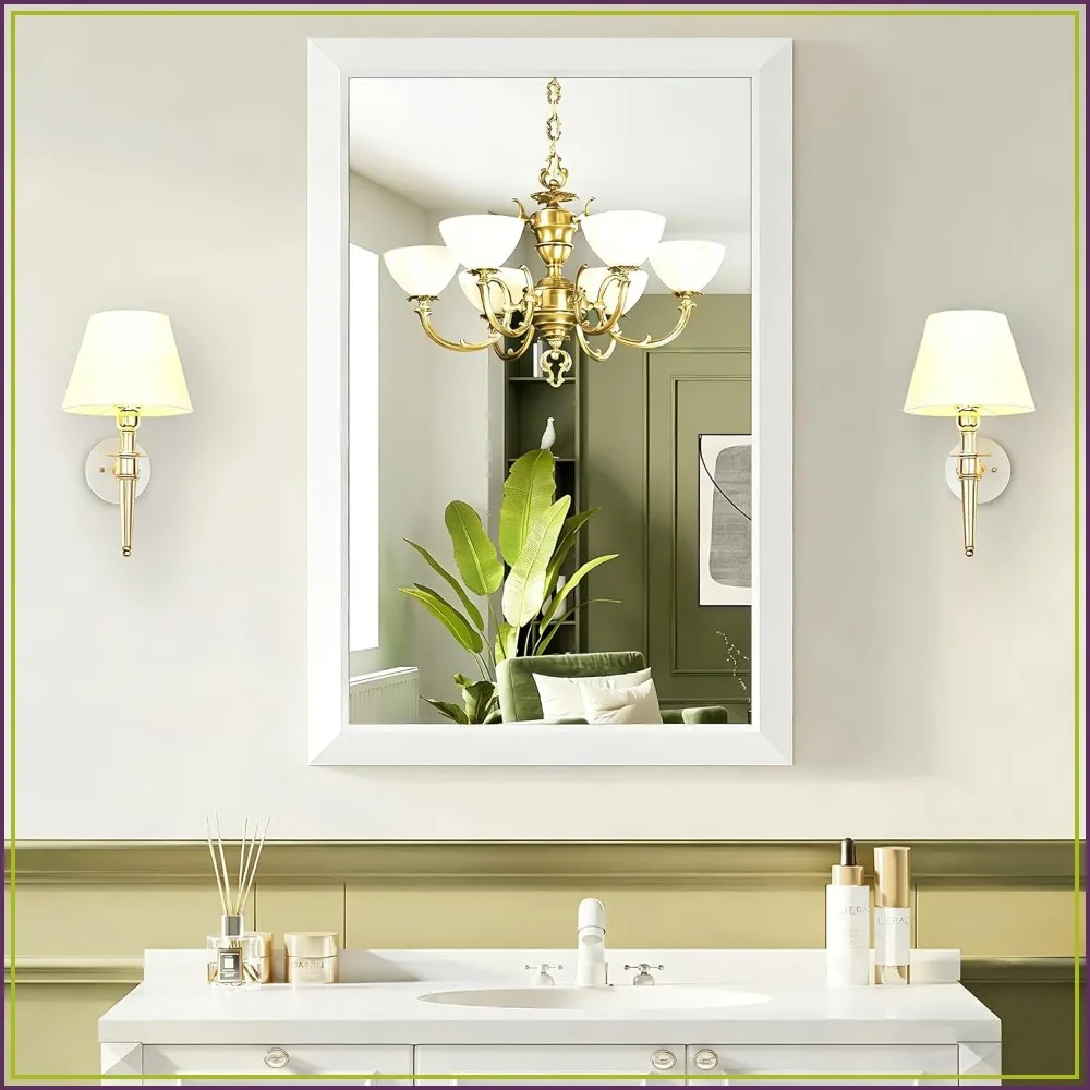 24x36 Inch White Metal Frame Bathroom Mirror, HD Tempered Glass, Horizontal/Vertical Mount for Vanity
24x36 Inch White Metal Frame Bathroom Mirror, HD Tempered Glass, Horizontal/Vertical Mount for Vanity