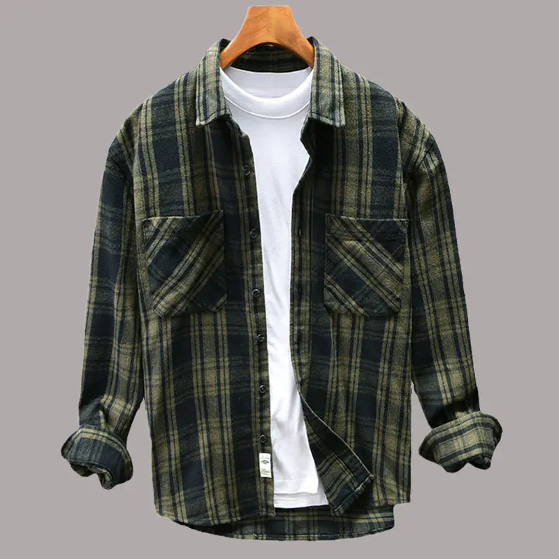 Retro Pure Cotton Men Long Sleeve Plaid Shirts Autumn Winter Vintage Dual Pockets Classic Tops Casual Loose Cargo Shirts Jacket
Retro Pure Cotton Men Long Sleeve Plaid Shirts Autumn Winter Vintage Dual Pockets Classic Tops Casual Loose Cargo Shirts Jacket