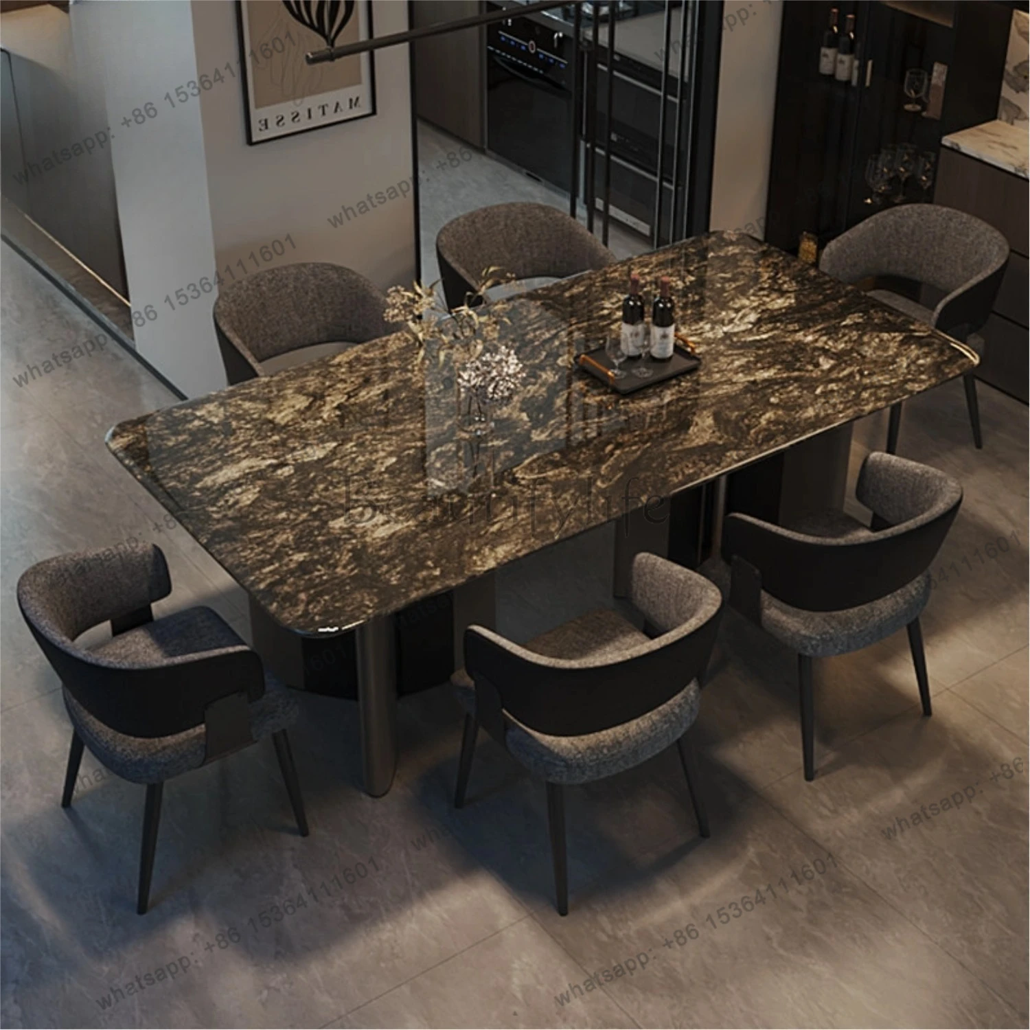 Natural platinum diamond luxury stone marble dining table high-end rectangular table S grade rough stone
Natural platinum diamond luxury stone marble dining table high-end rectangular table S grade rough stone