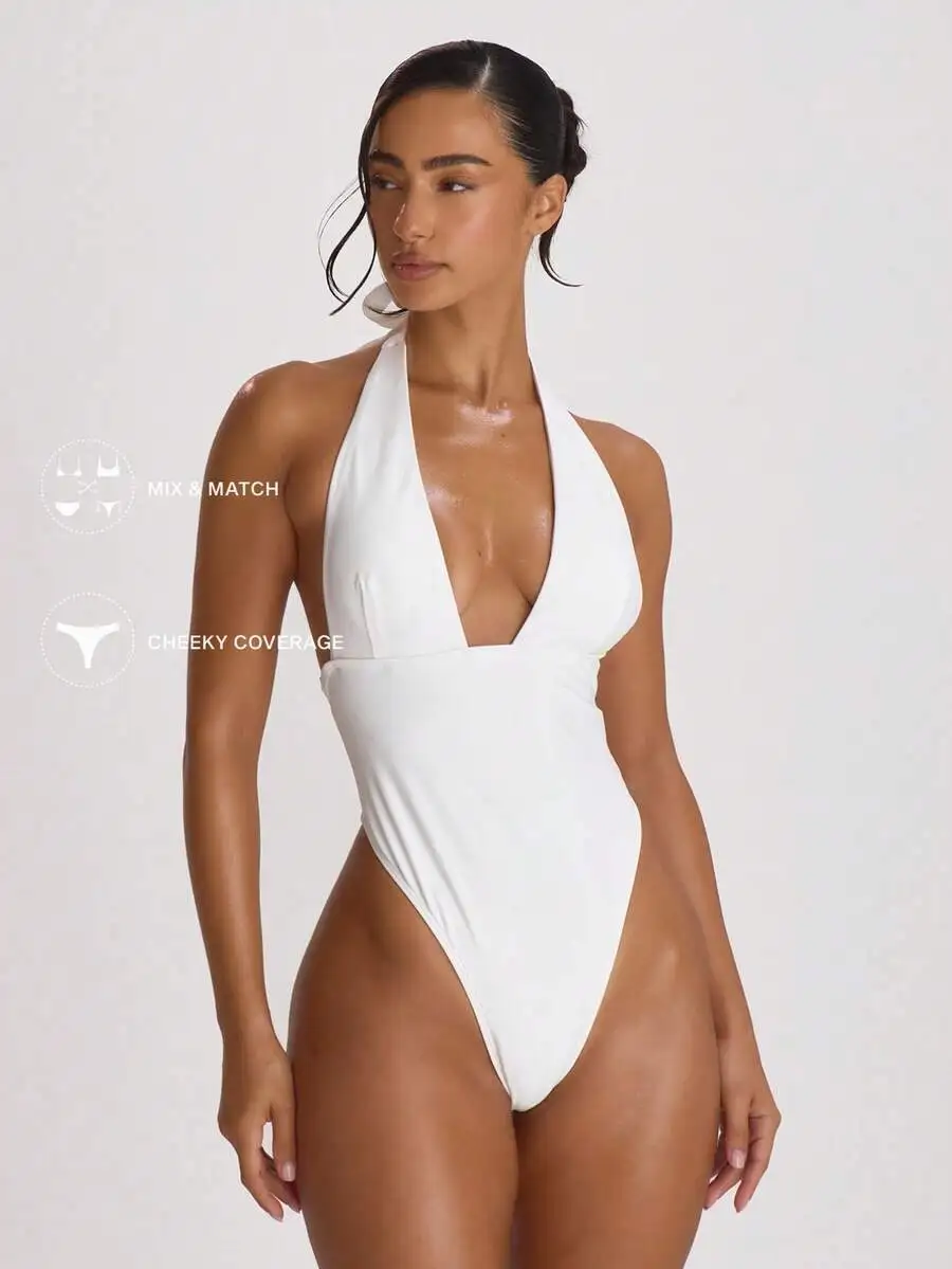White Plunge Halterneck Cheeky Swimsuit For Beach Vacation Summer Travel
White Plunge Halterneck Cheeky Swimsuit For Beach Vacation Summer Travel