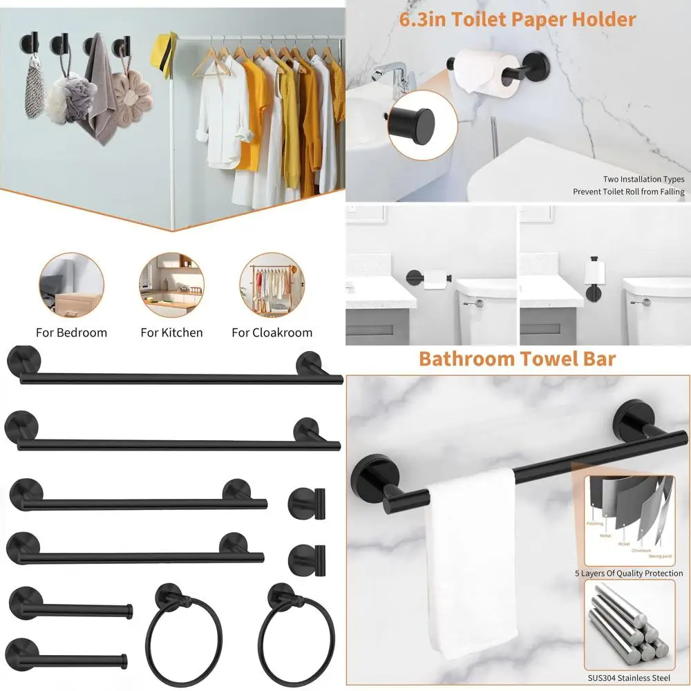 2-Pack Matte Black Bathroom Hardware Sets: 24 & 16 Toilet Paper Holders, Towel Bars, Rings, Hooks
2-Pack Matte Black Bathroom Hardware Sets: 24 & 16 Toilet Paper Holders, Towel Bars, Rings, Hooks