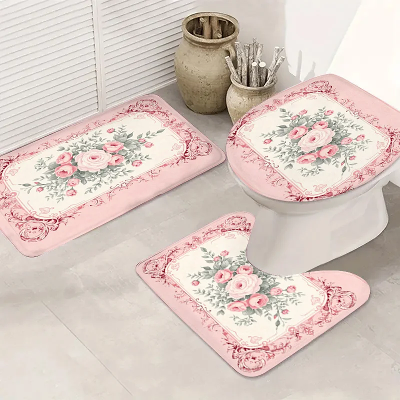 Floral Bath Mat Set for Bathroom Decor | Pink Cottage Toilet Seat Cover Rug Accessory Home Use
Floral Bath Mat Set for Bathroom Decor | Pink Cottage Toilet Seat Cover Rug Accessory Home Use