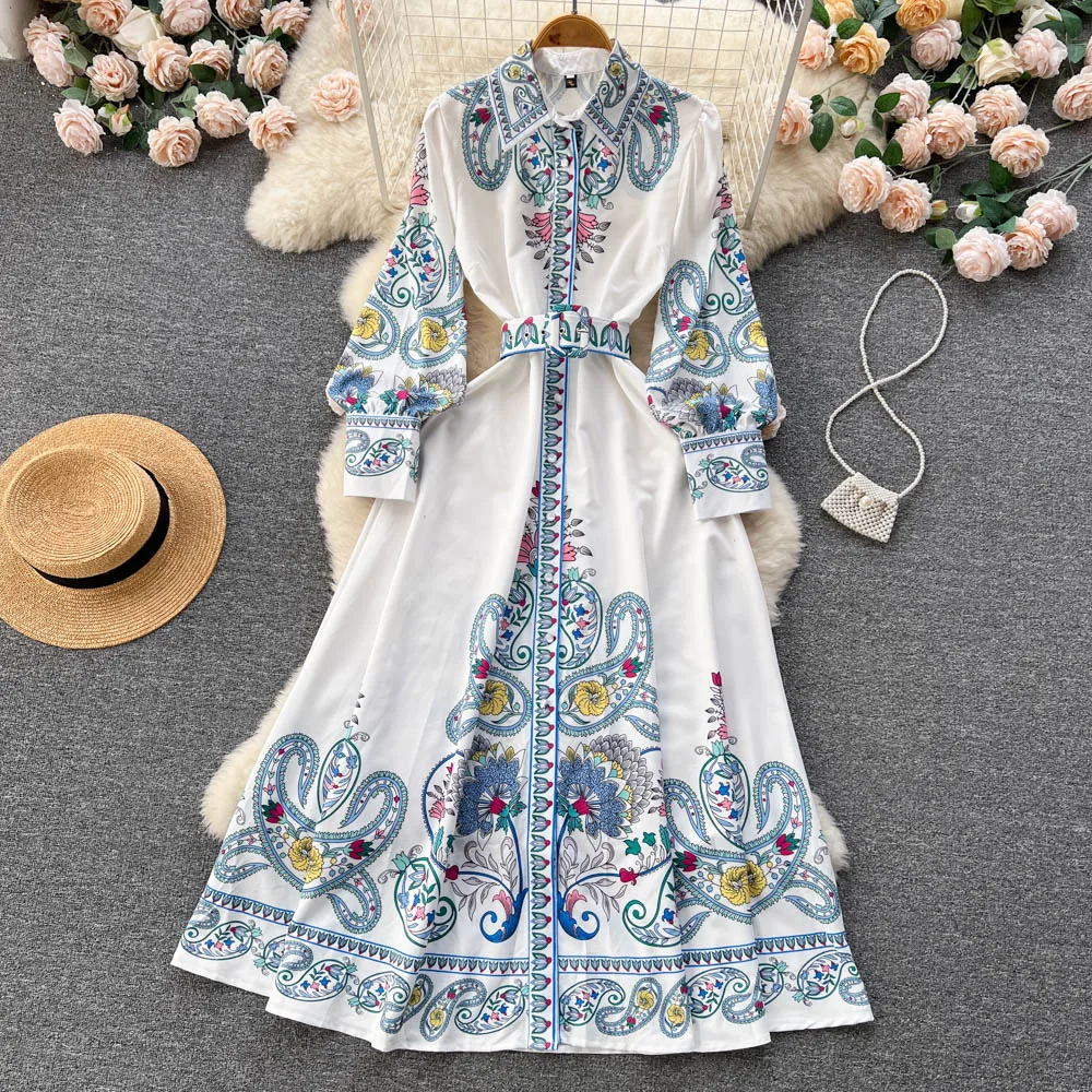 Ethnic Print Long Sleeve High Waist Slim-Fit Word Dress Women's Spring and Autumn Single-Breasted Large Swing Lapel Skirt
Ethnic Print Long Sleeve High Waist Slim-Fit Word Dress Women's Spring and Autumn Single-Breasted Large Swing Lapel Skirt