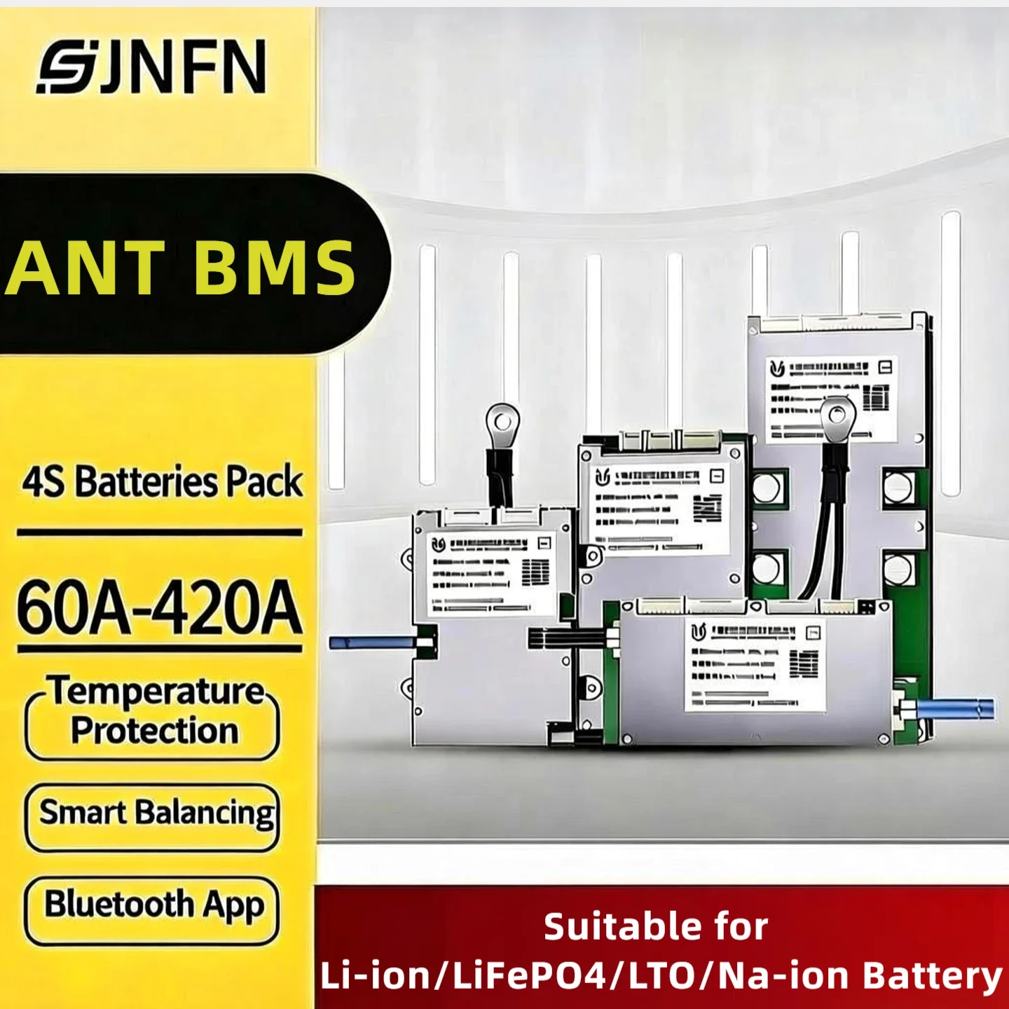 ANT BMS 4S 12V for Li-ion/LiFePo/LTO Batteries Pack 60A to 420A BATTERY MANAGEMENT SYSTEM with Bluetooth for Electric Bike/18650
ANT BMS 4S 12V for Li-ion/LiFePo/LTO Batteries Pack 60A to 420A BATTERY MANAGEMENT SYSTEM with Bluetooth for Electric Bike/18650