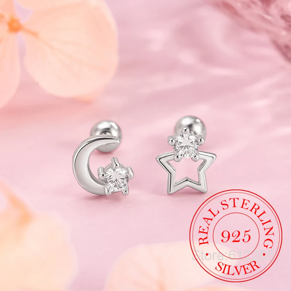 925 Sterling Silver Jewelry Crystal Cute Moon Star Screw Stud Earrings for Women Wedding Party Jewelry Girls Friend Gift
925 Sterling Silver Jewelry Crystal Cute Moon Star Screw Stud Earrings for Women Wedding Party Jewelry Girls Friend Gift