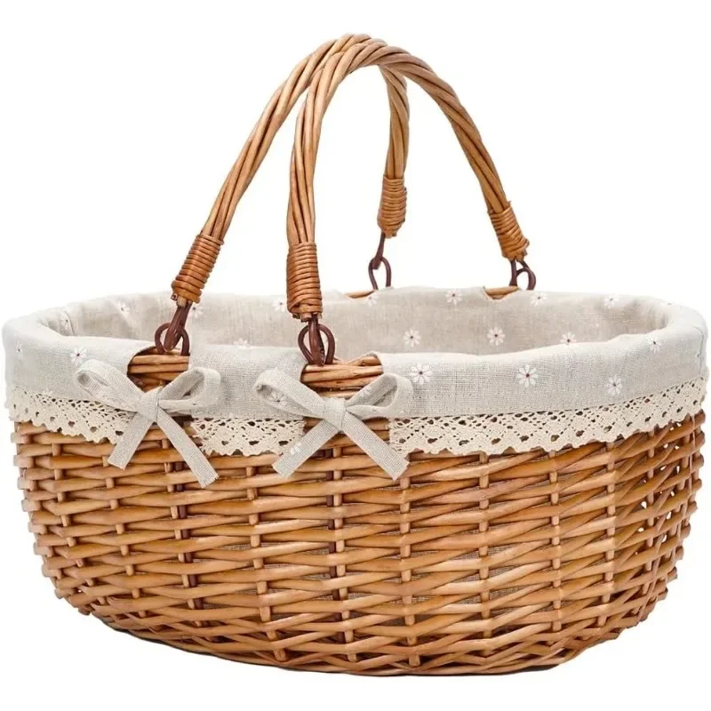 Large Wicker Picnic Basket with Handle, Sturdy Woven Body with Washable Lining,Beige Flower
Large Wicker Picnic Basket with Handle, Sturdy Woven Body with Washable Lining,Beige Flower