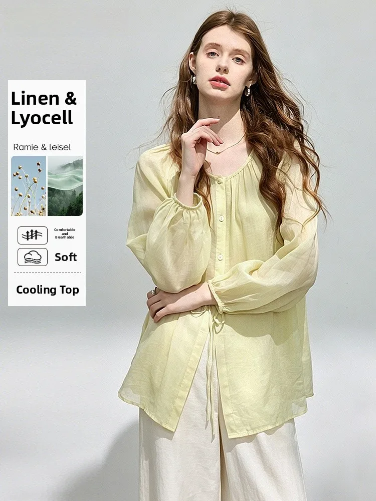 Yellow Loose Lantern Sleeve Shirt Women's Summer New Casual Style Linen Fabric Cool Feeling Sun Protection Top
Yellow Loose Lantern Sleeve Shirt Women's Summer New Casual Style Linen Fabric Cool Feeling Sun Protection Top