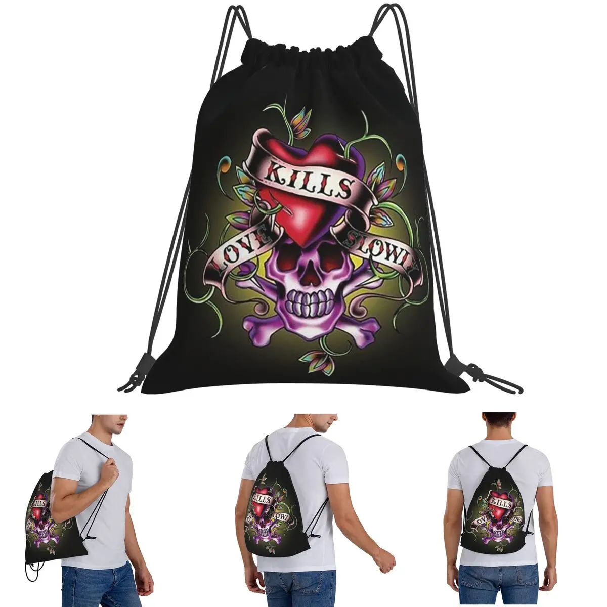 Ed Hardy Love Kills Slowly Backpacks Multi-function Drawstring Bags Shoes Bag Book Bags for Man Woman Students
Ed Hardy Love Kills Slowly Backpacks Multi-function Drawstring Bags Shoes Bag Book Bags for Man Woman Students