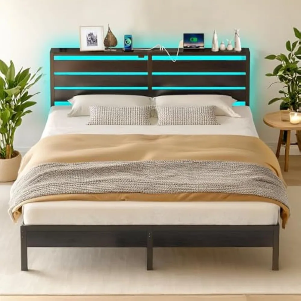 Metal Platform Bed Frame-Full Size Bed Frame with Headboard,Steel Slats Support-LED Bed Frame with USB Charging Station,
Metal Platform Bed Frame-Full Size Bed Frame with Headboard,Steel Slats Support-LED Bed Frame with USB Charging Station,