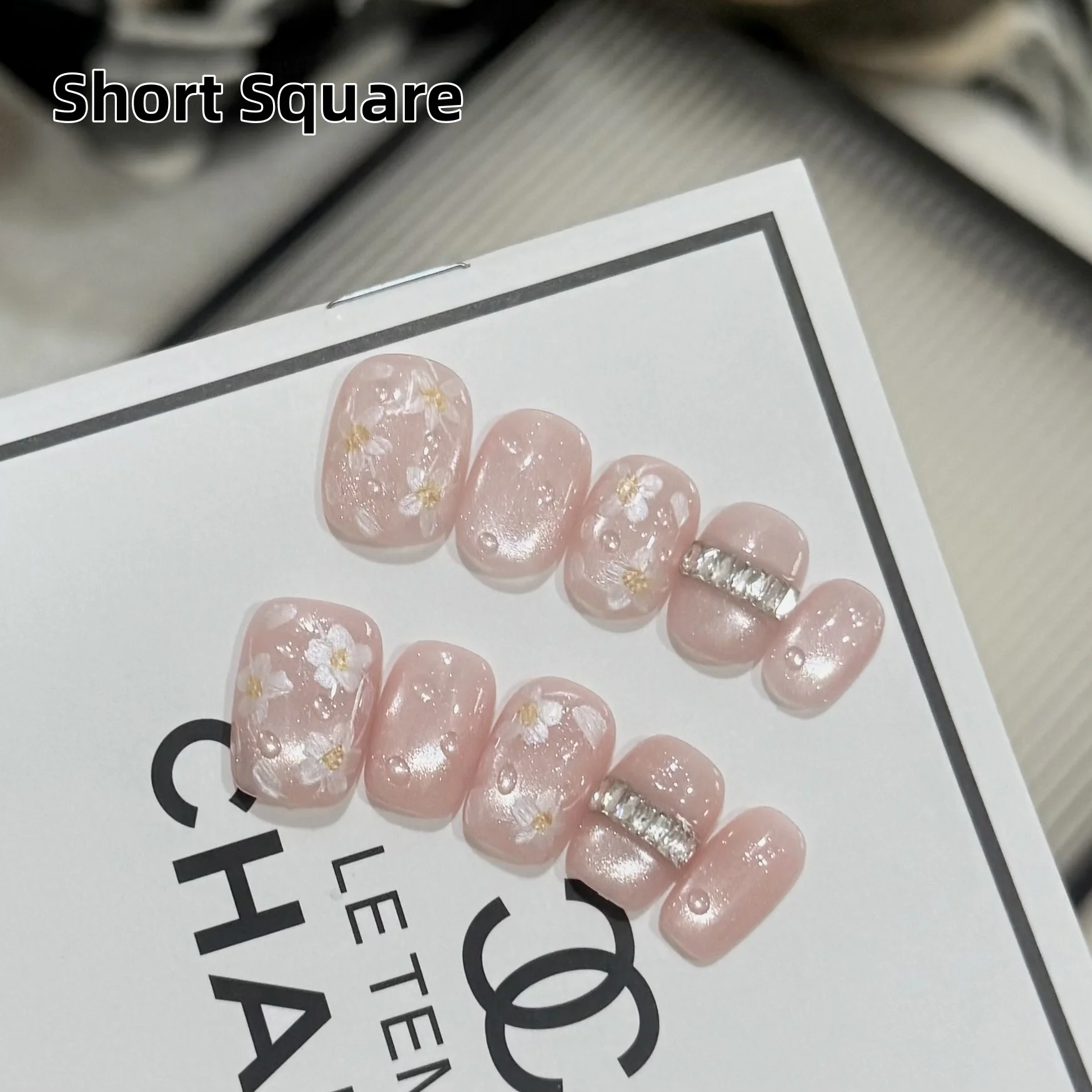 10Pcs Handmade Press On Nails Short Square Pink Cat Eye Fake Nails with 3D Flower & Rhinestone Full Cover Nail Tips for Women
10Pcs Handmade Press On Nails Short Square Pink Cat Eye Fake Nails with 3D Flower & Rhinestone Full Cover Nail Tips for Women