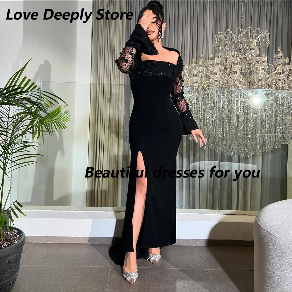 Black Evening Dresses for Women Long Sleeves Ankle Length Prom Gonw Flowers Sequin Thigh Slit Mermaid Party Dresses Customized
Black Evening Dresses for Women Long Sleeves Ankle Length Prom Gonw Flowers Sequin Thigh Slit Mermaid Party Dresses Customized