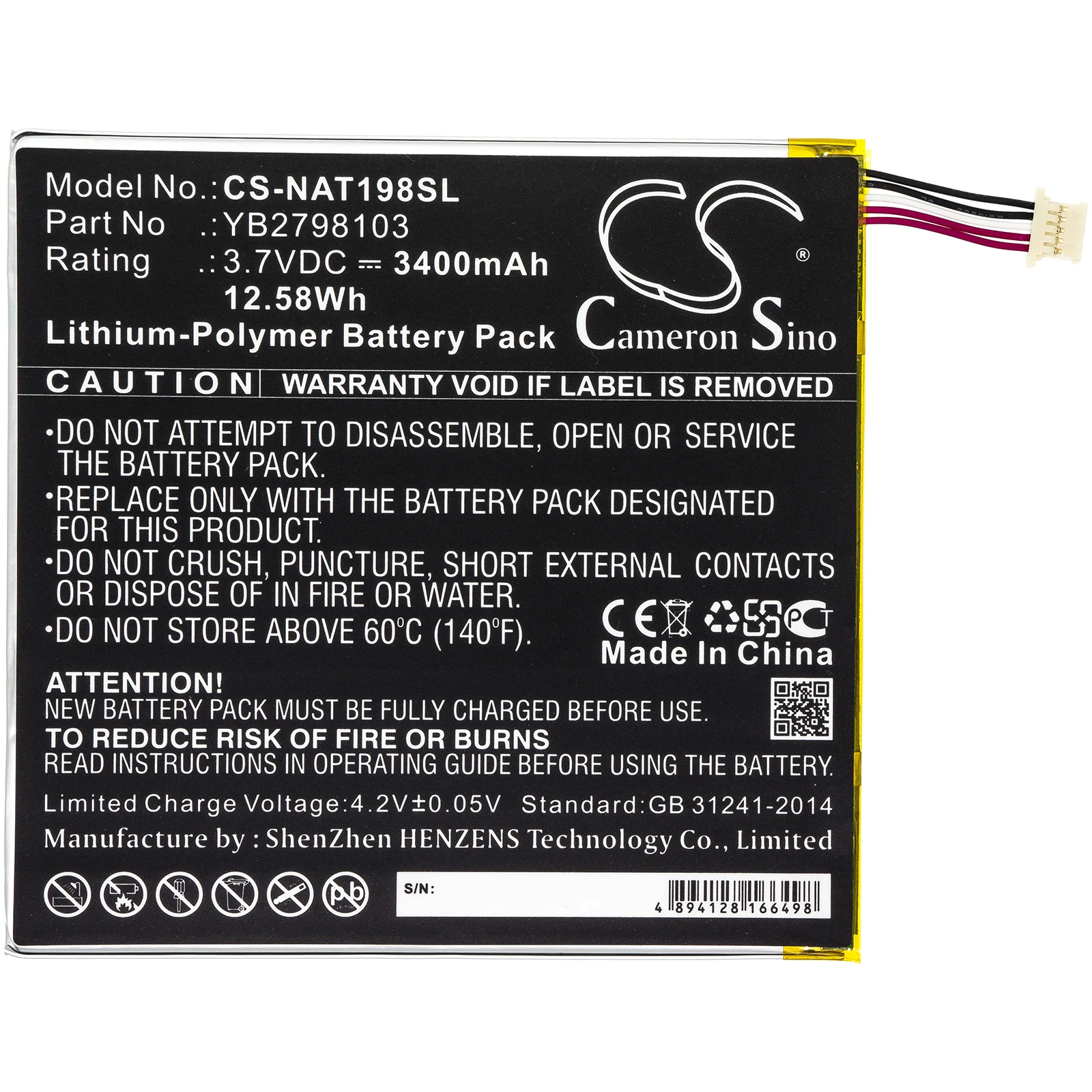 Li-Polymer Tablet Battery for ONN | 3.7V, 3400mAh | Compatible with ONA19TB002, Tablet 8, 100005207
Li-Polymer Tablet Battery for ONN | 3.7V, 3400mAh | Compatible with ONA19TB002, Tablet 8, 100005207