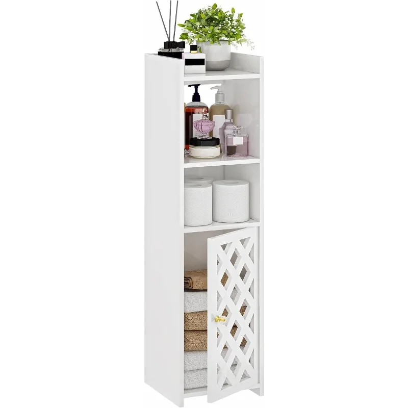 4-Tier Narrow Bathroom Storage Cabinet, White Bathroom Floor Cabinet Freestanding Organizer with Door and Open Shelf
4-Tier Narrow Bathroom Storage Cabinet, White Bathroom Floor Cabinet Freestanding Organizer with Door and Open Shelf
