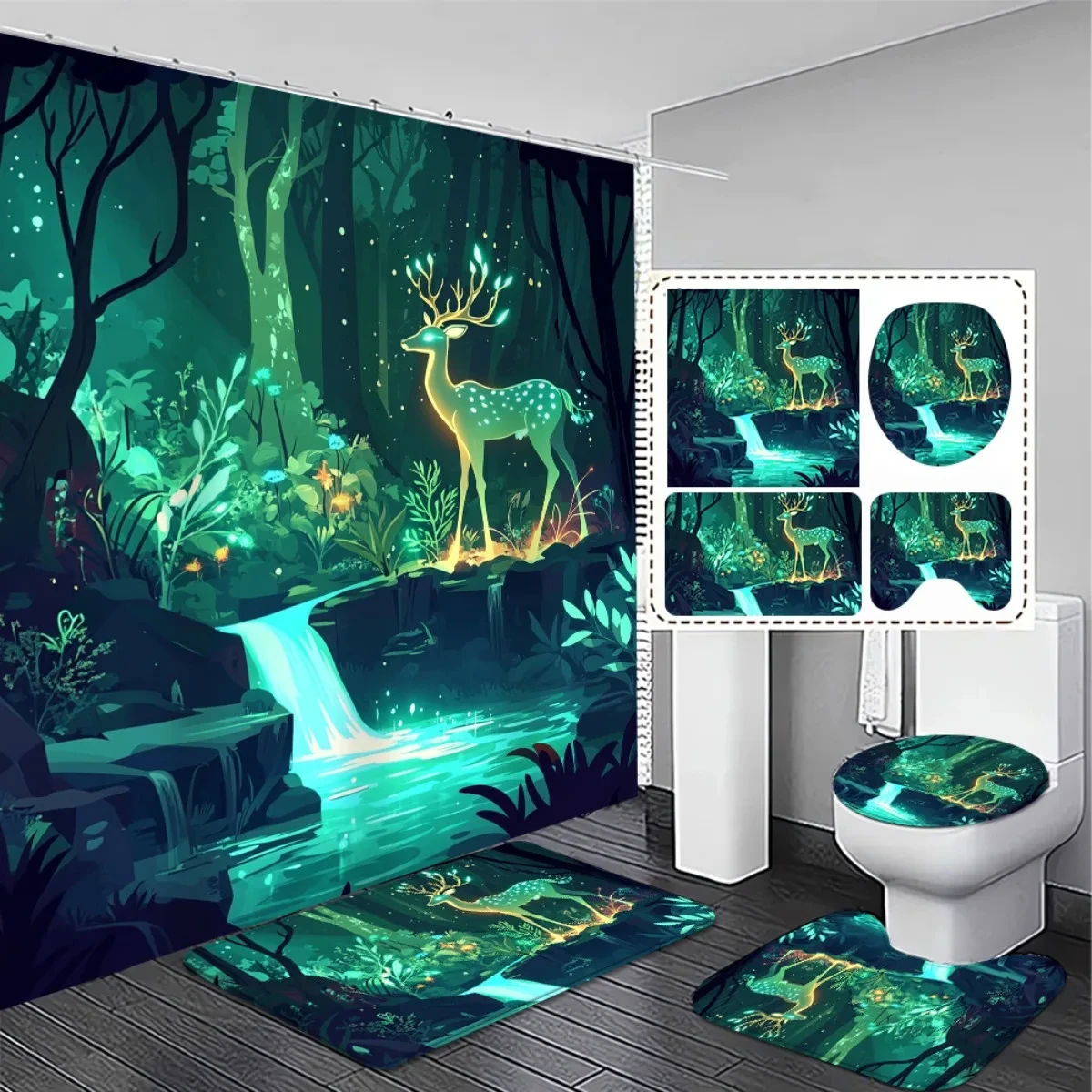 4pcs Enchanting Forest Deer High Quality Shower Curtain and Non-Slip Bath Mat Set - Elegant and Stylish Bathroom Decor Exqu
4pcs Enchanting Forest Deer High Quality Shower Curtain and Non-Slip Bath Mat Set - Elegant and Stylish Bathroom Decor Exqu