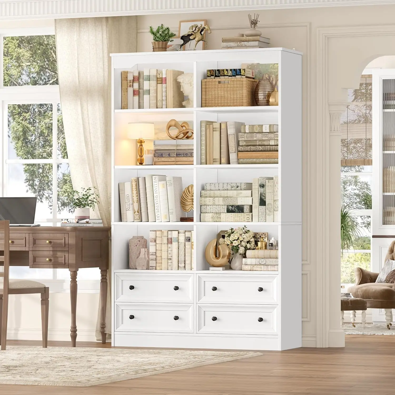 6-Tier Tall Bookshelf with 4 Drawers, White Standing Storage Cabinet for Home Office
6-Tier Tall Bookshelf with 4 Drawers, White Standing Storage Cabinet for Home Office